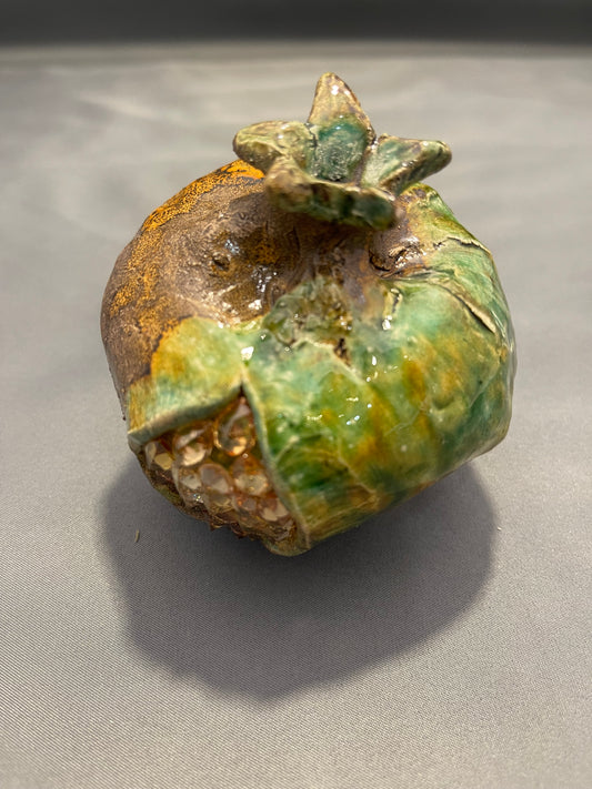 Ceramic Pomegranate with Zircon Stones - Handmade