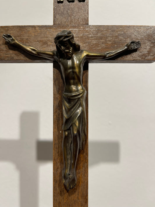 Bronze Handmade Jesus Figurine on Wooden Base