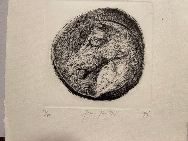 Pecunia non olet Stone Printing Engraving on Paper