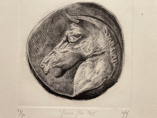 Pecunia non olet Stone Printing Engraving on Paper