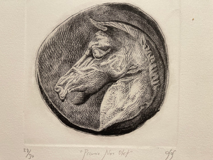 Pecunia non olet Stone Printing Engraving on Paper