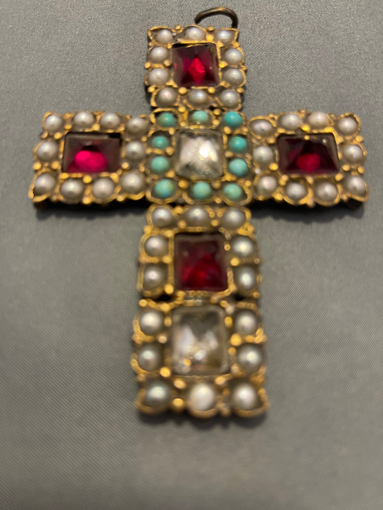 Antique Cross Decorated with Bronze Semi-Precious Stones - Handmade