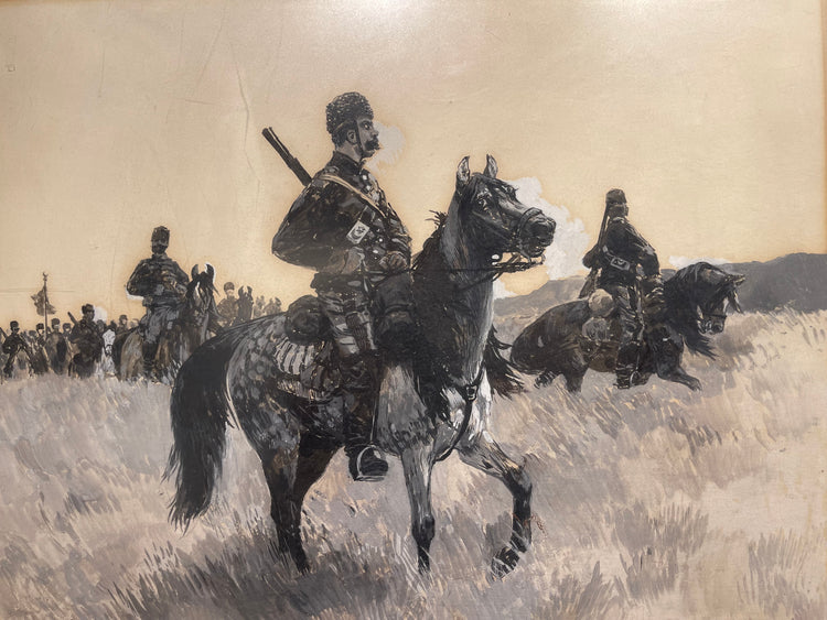 Soldiers on Horseback - Gouache Painting on Paper