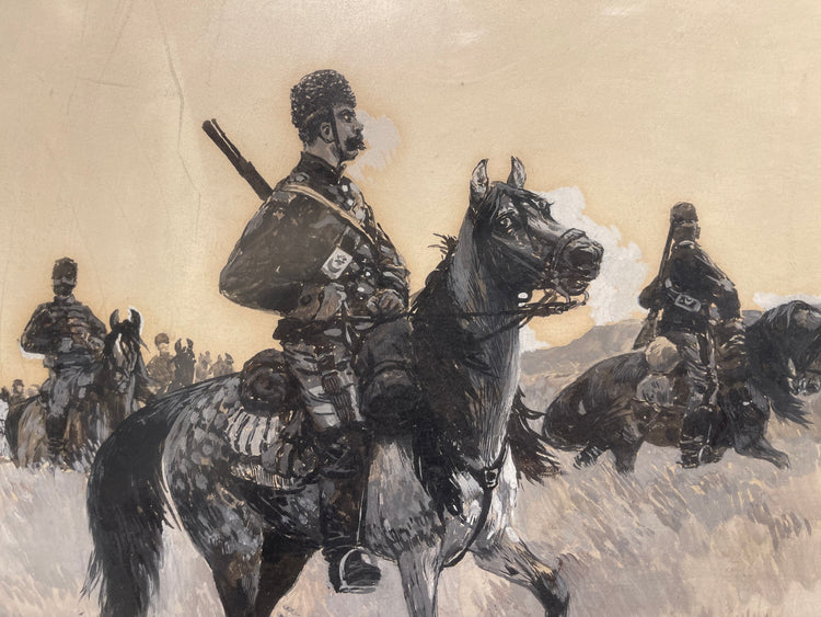 Soldiers on Horseback - Gouache Painting on Paper